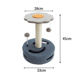 Flower-Shaped Cat Tree with Sisal Post, 13.8W x 13.8D x 17.7H inches, Interactive Dangling Balls (Dark Blue)