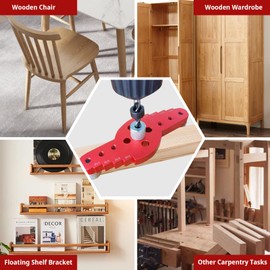 42PC Dowel Jig Kit for Floating Shelf Bracket, Self Centering Scriber with 1/4", 5/16", 3/8" Bits, Drill Guide for Straight Holes, Aluminum Alloy Punch Locator