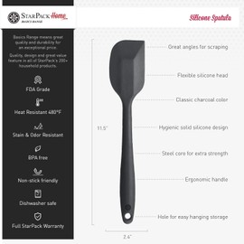StarPack Basics Silicone Spatula Set of 2 (1 Small, 1 Large), High Heat Resistant to 480°F, Hygienic One Piece Design, Non Stick Rubber Cooking Utensil Set (Gray Black)