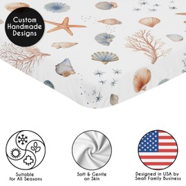 Sweet Jojo Designs Baby Fitted Mini Crib Sheet (Ocean Seashells) for Girls or Boys, Newborn/Infant Nursery, Play Yards, Portable Cribs (Gender Neutral, Nautical, Beach Theme, Starfish, Watercolor)