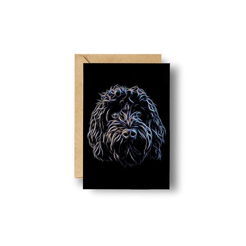 Fractal Artworks Black Cockapoo Greeting Card with Fractal Art Design.