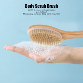Dry Brush Body Brush, Dry Body Brush with Natural Bristles and Contoured Wooden Handle, Exfoliating Brush, Exfoliating Body Washer for Lymphatic Drainage, Exfoliating Skin, Reducing Cellulite