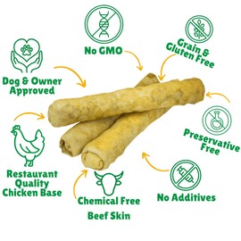 Lucky Premium Treats Chicken Basted Rawhide Bull Sticks – All Natural Rawhide and Chicken Dog Treats, Gluten Free Premium Large Dog Treats (6 Chews)