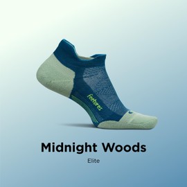 Feetures Elite Max Cushion No Show Tab Ankle Socks - Sport Sock with Targeted Compression - Midnight Woods, S (1 Pair)