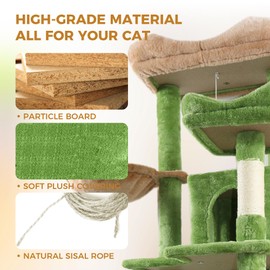 MyVoice 68 Inches Multi-Level Cat Tree Tower for Large Cats Tall Cat Condo with 6 Levels Hammocks Scratching Posts, Hideaways & Dangling Ball for Indoor Cats (Green)