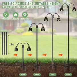 Double Shepherds Hooks for Outdoor, Heavy Duty Bird Feeder Pole with 5-Prong Base - Rust-Proof, Adjustable Bird Feeder Hanger for Garden, Wedding Decor & Hanging Plants