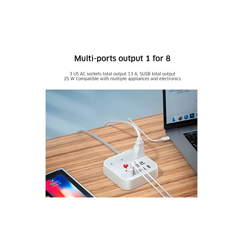 Smartbitt Multicontacto, 3 Contactos/Enchufes, 4 Puertos USB Tipo A y