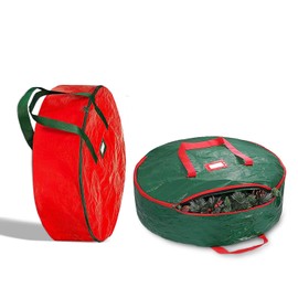 Wreath Storage Container 24'' small Christmas tree bags, 2 Pack Garland Holiday Wreath Storage Bags Round with Durable Handles & Dual Zipper