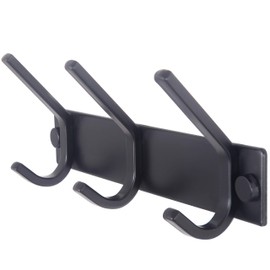 WEBI Coat Rack Wall Mounted,17-1/8 Inch Coat Hooks for Hanging Coats,Heavy Duty Metal Hook Rack Rail with 6 Double Dual Hooks Coat Hanger Wall Mount for Purse Clothes Entryway Jacket,Black,2 Packs