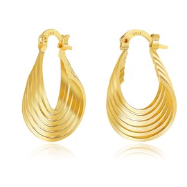 Sterling Silver Hoop Earrings for Women,14K White Gold Earrings Hypoallergenic Chunky Huggie Silver Hoops Small Fashion Dainty Earring