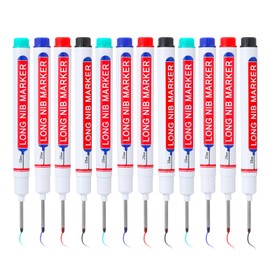 12 Pack Long Nib Marker Long Head Deep Hole Marker Pens Quick Dry Waterproof Colorful Carpenter Pen Markers for Construction Woodworking Decoration, 4 Colors