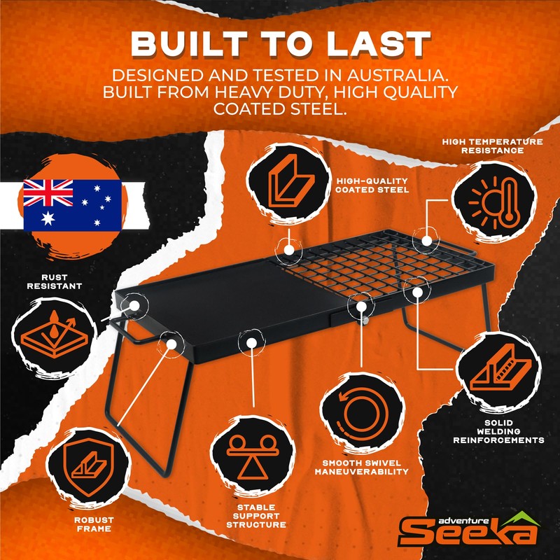 Adv Seeka 24" Heavy Duty Folding Campfire Grill, Compact Folding