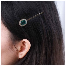 Xduargs Vintage Crystal Emerald Hair Clips French Emerald Birthstone Hair Pins Barrettes Green Crystal Hairpin Barrette Sparkly Cz Emerald Hair Pins Bobby Pins Crystal Wedding Clips(Dark Green)