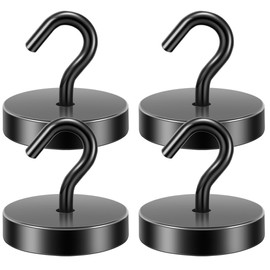 Neosmuk Black Magnetic Hooks Heavy Duty,100lb Super Strong Magnet with Hooks for Cruise Cabins, Large Metal Hooks for Hanging on Fridge,Extra Strong Magnet Hanger for Ship Walls, 4 Pack