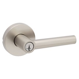 Kwikset Milan Entry Door Handle with Lock and Key, Secure Keyed Reversible Lever Exterior, Doorlock, For Front Entrance and Bedrooms, Satin Nickel, Pick Resistant Smartkey Rekey Security