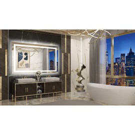 TETOTE Bathroom Mirror with Lights 48x30 Frontlit & Backlit Lighted Vanity Mirror Anti Fog Stepless Dimmable 3 Colors White/Warm/Natural,CRI90+ Double Lights,Wall-Mounted(Horizontal/Vertical)