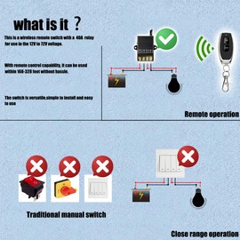 VONVOFF 12v Remote Control Switch,Low Voltage DC12V/24V/48V/72V 30A Relay Wireless Remote Switch Kit with 328ft Long Range for Pump,Lights,Fan,Motor,Security Systems,etc (Black)