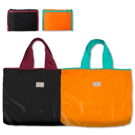 Long Keeper 2 Pcs Foldable Shopping Bag Drawstring Reusable Grocery Bags Large Washable Portable Folding Tote Bag in Pouch for Daily Shopping Travel Household (2, Black+Orange)