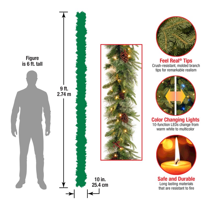 National Tree Feel Real Colonial Garland, 9' x 10", Green