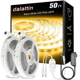dalattin Warm White LED Strip Lights 50ft, Led Lights Strip Dimmable Bright 24V 3000K, 900 LEDs Lights for Bedroom, Mirror, Kitchen, Strong Adhesive（2 Rolls of 25ft）