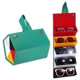 PATIKIL Travel Sunglasses Organizer, 5 Slot Foldable Sunglasses Holder Leather Sunglass Storage Organizer Case Portable for Multiple Glasses Organization, Green