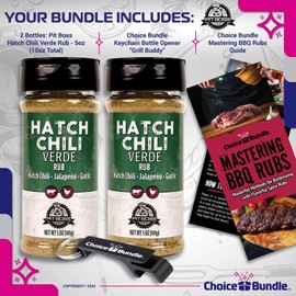 Pit Boss Hatch Chili Verde Premium Barbecue Mixed Seasoning Spice & Rub 2 pk Choice Bundle (10 oz) + Guide & Keychain Bottle Opener (4 Items)!