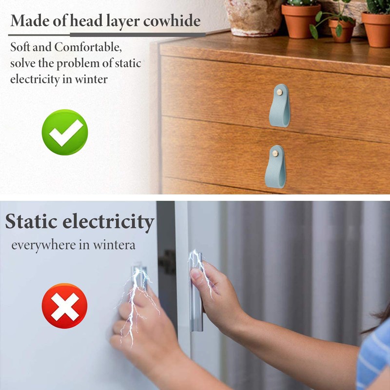 Hennaja 4Pcs Leather Drawer Pulls,Handles Single Hole Dresser Knobs Cabinet