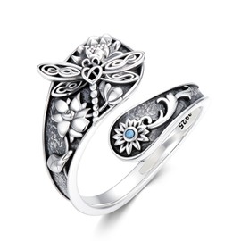 Flpruy Spoon Rings for Women 925 Sterling Silver Vintage Oxidized Fidget Ring Adjustable Thumb Rings Boho Open Statement Rings Jewellery Gifts, Sterling Silver, No Gemstone