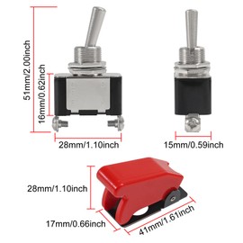 AITRIP 6 Pack Heavy Duty Rocker Toggle Switch 12V 20A SPST ON/Off 2Pin with Red Aircraft Safety Cover for Auto Car Marine Boat