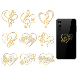 OLYCRAFT 9pcs 1.6x1.6 Inch Golden Metal Stickers Musical Note Metal Stickers Heart Notes Self Adhesive Stickers Music Epoxy Stickers Metal Sticker for DIY Scrapbooks Epoxy Resin Decoration