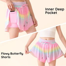 Butterfly Shorts Girls Flowy Athletic Shorts 2-in-1 Skorts for Teen Girl Skirt Clothes for Tennis Cheer Soccer