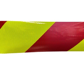 REFLECTIVE SOLUTIONS- V98 Chevron Tape- Lime Yellow Red Stripe Reflective Tape- 6in x 20 feet Right Hand Slant High Reflective Tape- Orafol Oralite DOT-C2 and SAE Certified- Cars, Trucks,Trailers