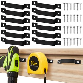 Tape Measure Clip Tape Measure Holder Bench Belt Universal Tool with Screws Stainless Steel Tool Hanger Storage Dock for Mount Drill Power Tape Measures and Belt Clips (12 Pcs, Black)