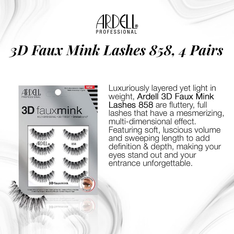 Ardell 3D Faux Mink Lashes 858 - Lightweight False Eyelashes