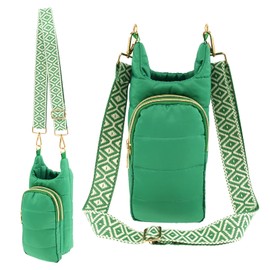 Water Bottle Carrier Bag Crossbody Water Bottle Holder Water Bottle Sling Bag with 2 Zipper Pocket Water Bottle Holder Bag with Adjustable Shoulder Strap Water Bottle Pouch Holder (Green)