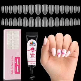 EBANKU Short Almond Shape Nail Tips, Press On Nail Tips, 480 Pieces Natural Preformed Full Coverage, False Nails, Transparent Nail Tips with Quick Drying Building Glue