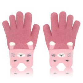 ALLY-MAGIC Kids Winter Gloves,Warm Knitted Soft Gloves Cute Knit Gloves Full Finger Gloves Stretchy Kid Mittens, Fluffy Warm Knit Gloves for Boys Girls Xmas Gift Outdoor School Y11XMST (pink)