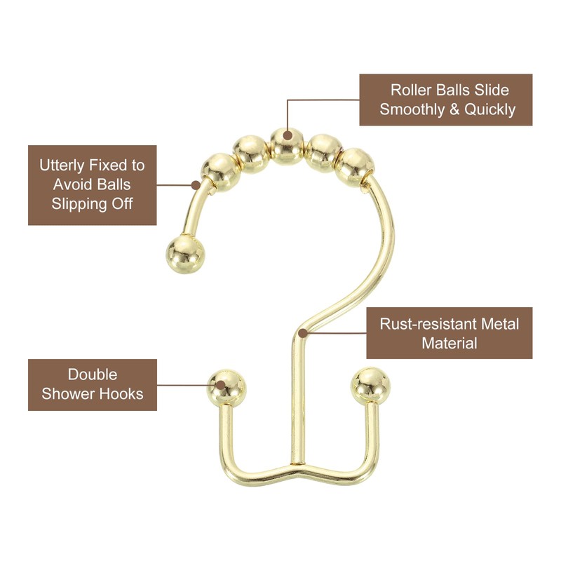 sourcing map 12Pcs Shower Curtain Hooks, Metal Double Glide Shower
