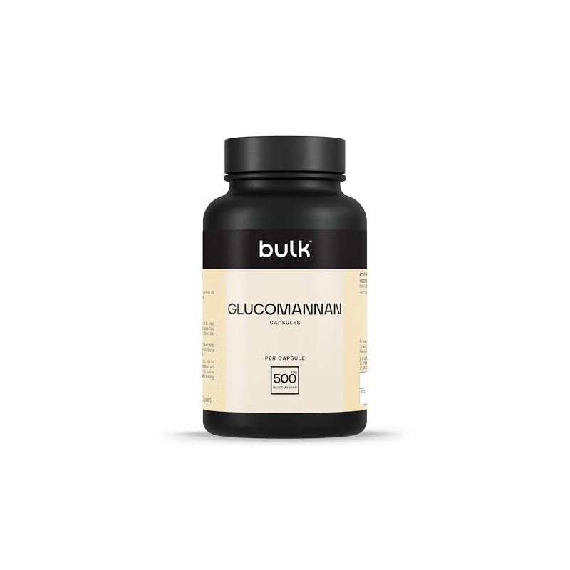Bulk Glucomannan Capsules. 500 mg, Konjac, Pack of 180, 90