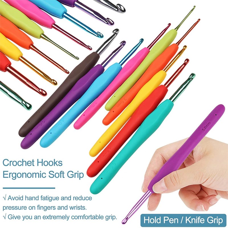 59 Pcs Ergonomic Crochet Hooks Kit, Knitting Starter Kit for