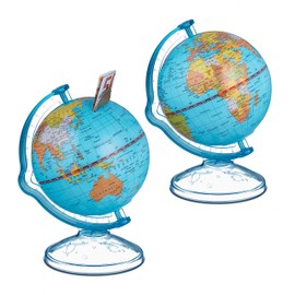 Relaxdays Globe Money Box Set of 2, Rotatable, Column, Children's Money Box, Money Box, World Globe, H x W x D: 16.5 x 14 x 13 cm, Multi-Coloured