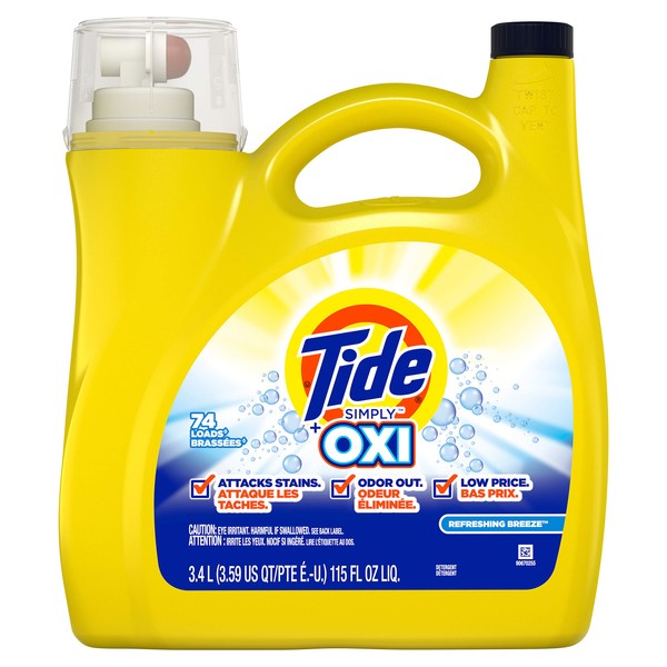 Simply + Oxi Liquid Laundry Detergent, Refreshing Breeze, 74 Loads 115 Fl Oz