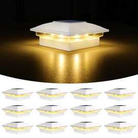 VOLISUN Solar Post Cap Light Outdoor Waterproof 12pack,Solar Fence - Post Lights for 4x4 5x5 6x6 Wooden/Vinyl Post,White Deck Cap Light Solar Powered with Warm White for Garden/Patio/Porch