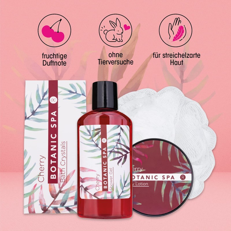 accentra Cherry Spa Gift Set in Seagrass Basket, Bath Set