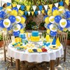 60pcs 12inch Blue and Yellow Balloons with Blue White Print