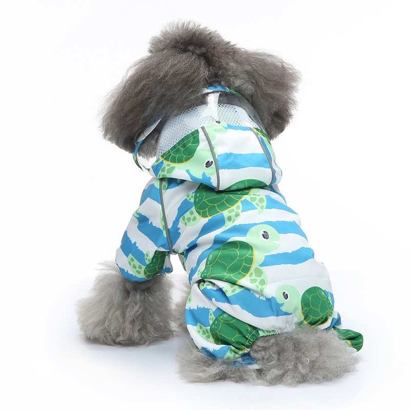 Reflective Puppy Raincoat Sea Turtle Pattern Lightweight Breathable Waterproof Pet
