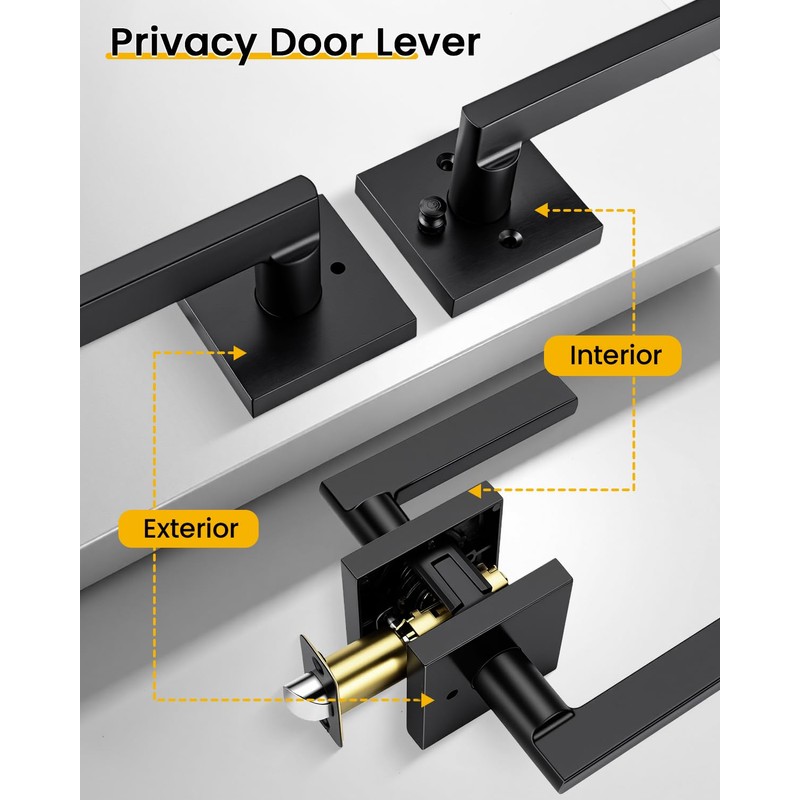 Goldenwarm Matte Black Door Handles Interior, Zinc Alloy Heavy Duty