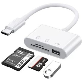USB C SD Card Reader, USB C to Micro SD TF Memory Card Reader, 3-in-1 USB Camera Card Reader Adapter