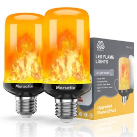Morsatie Upgraded LED Flame Light Bulbs, 4 Modes Flickering Light Bulbs with Gravity Sensor, E26 Fire Light Bulb for Halloween Christmas Party, Porch Patio Indoor Outdoor Decoration, 2 Pack