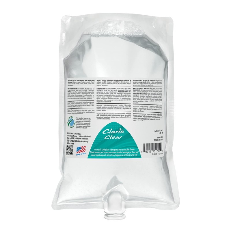 Betco Betco? Clario? Clear Foaming Skin Cleanser, 1,000 mL, Case